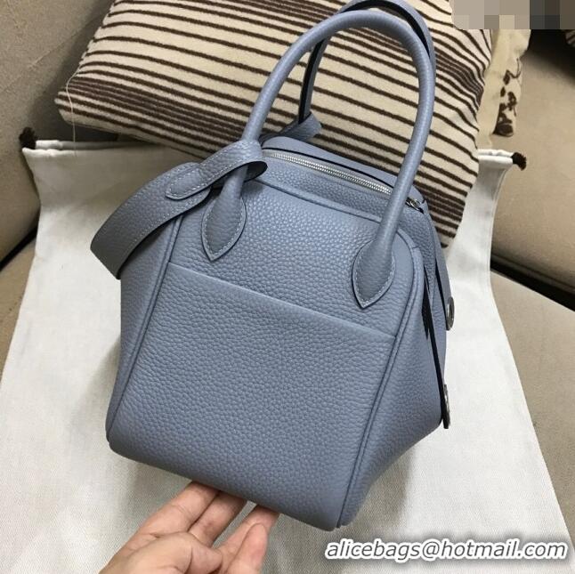 Best Quality Hermes Lindy 26/30 Bag in Original Taurillon Clemence Leather H1501 Linen Blue/Silver 2024 (Full Handmade)