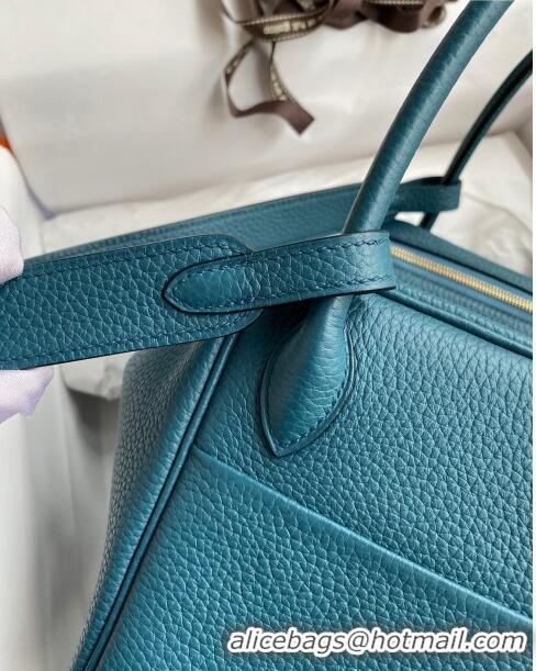 Promotional Hermes Lindy 26/30 Bag in Original Taurillon Clemence Leather H1501 Bosphorus Green/Silver 2024 (Full Handma