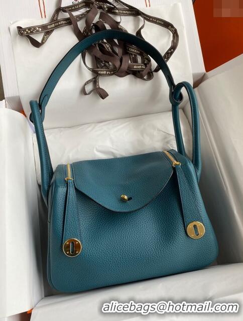 Promotional Hermes Lindy 26/30 Bag in Original Taurillon Clemence Leather H1501 Bosphorus Green/Silver 2024 (Full Handma