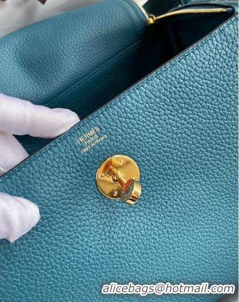 Promotional Hermes Lindy 26/30 Bag in Original Taurillon Clemence Leather H1501 Bosphorus Green/Silver 2024 (Full Handma