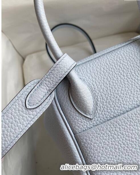 New Fashion Hermes Lindy 26/30 Bag in Original Taurillon Clemence Leather H1501 Grail Blue/Silver 2024 (Full Handmade)