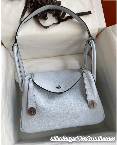 New Fashion Hermes Lindy 26/30 Bag in Original Taurillon Clemence Leather H1501 Grail Blue/Silver 2024 (Full Handmade)