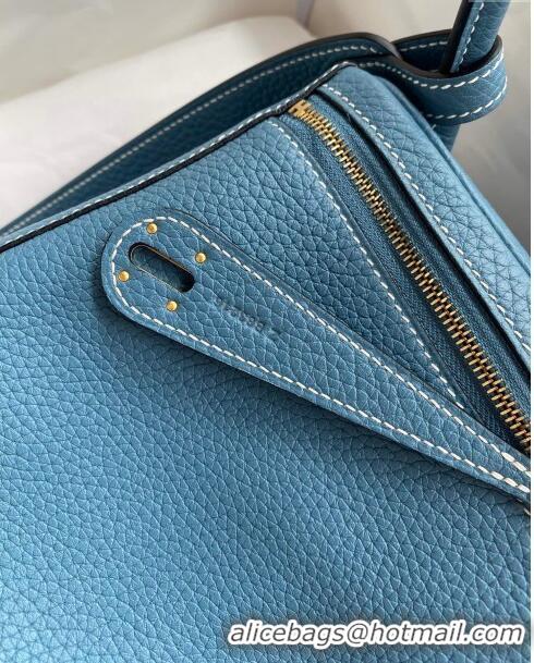 Most Popular Hermes Lindy 26/30 Bag in Original Taurillon Clemence Leather H1501 Denim Blue/Gold 2024 (Full Handmade)