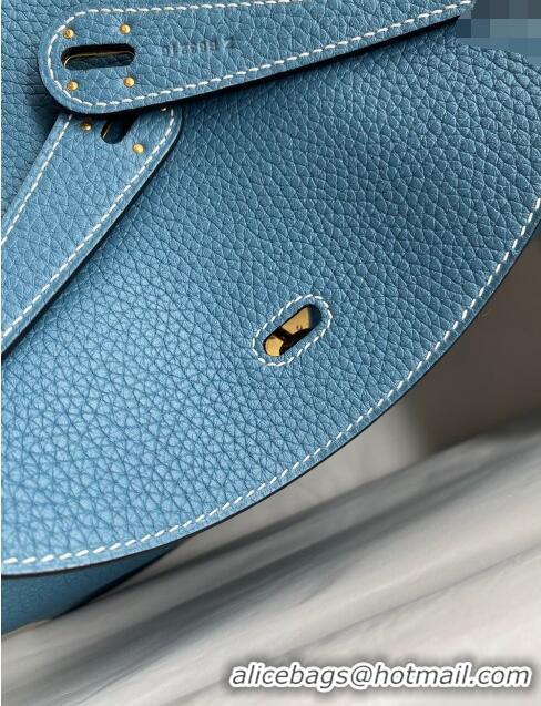 Most Popular Hermes Lindy 26/30 Bag in Original Taurillon Clemence Leather H1501 Denim Blue/Gold 2024 (Full Handmade)