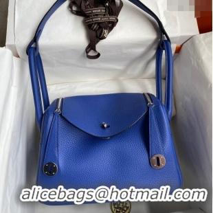 Good Product Hermes Lindy 26/30 Bag in Original Taurillon Clemence Leather H1501 Electric Blue/Silver 2024 (Full Handmad