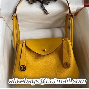 Well Crafted Hermes Lindy 26/30 Bag in Original Taurillon Clemence Leather H1501 Amber Yellow/Gold 2024 (Full Handmade)