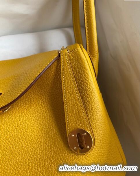 Well Crafted Hermes Lindy 26/30 Bag in Original Taurillon Clemence Leather H1501 Amber Yellow/Gold 2024 (Full Handmade)