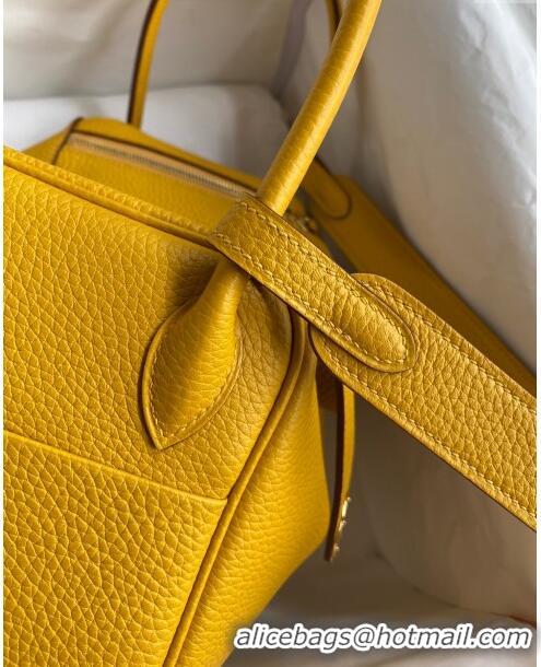 Well Crafted Hermes Lindy 26/30 Bag in Original Taurillon Clemence Leather H1501 Amber Yellow/Gold 2024 (Full Handmade)