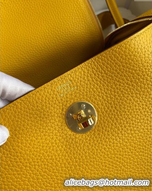 Well Crafted Hermes Lindy 26/30 Bag in Original Taurillon Clemence Leather H1501 Amber Yellow/Gold 2024 (Full Handmade)