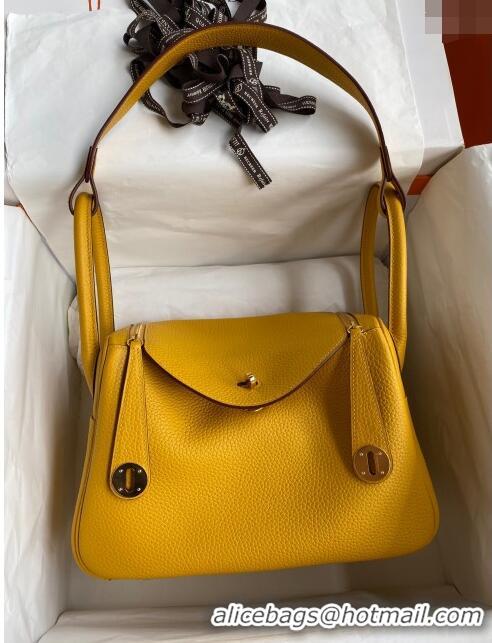 Well Crafted Hermes Lindy 26/30 Bag in Original Taurillon Clemence Leather H1501 Amber Yellow/Gold 2024 (Full Handmade)