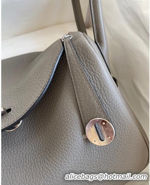 Pretty Style Hermes Lindy 26/30 Bag in Original Taurillon Clemence Leather H1501 Tinware Grey/Silver 2024 (Full Handmade