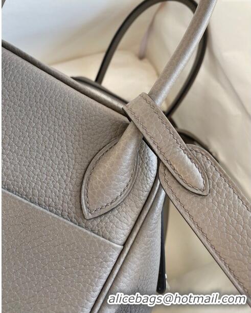 Pretty Style Hermes Lindy 26/30 Bag in Original Taurillon Clemence Leather H1501 Tinware Grey/Silver 2024 (Full Handmade