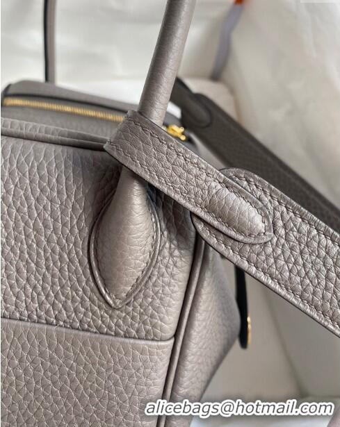 Well Crafted Hermes Lindy 26/30 Bag in Original Taurillon Clemence Leather H1501 Tinware Grey/Gold 2024 (Full Handmade)