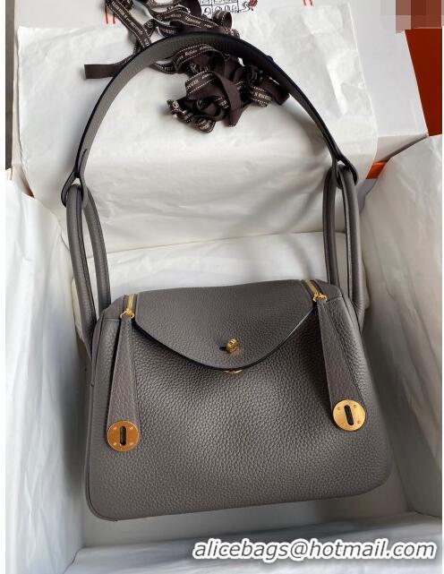 Well Crafted Hermes Lindy 26/30 Bag in Original Taurillon Clemence Leather H1501 Tinware Grey/Gold 2024 (Full Handmade)