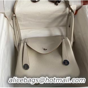 Unique Grade Hermes Lindy 26/30 Bag in Original Taurillon Clemence Leather Glacier H1501 White/Silver 2024 (Full Handmad