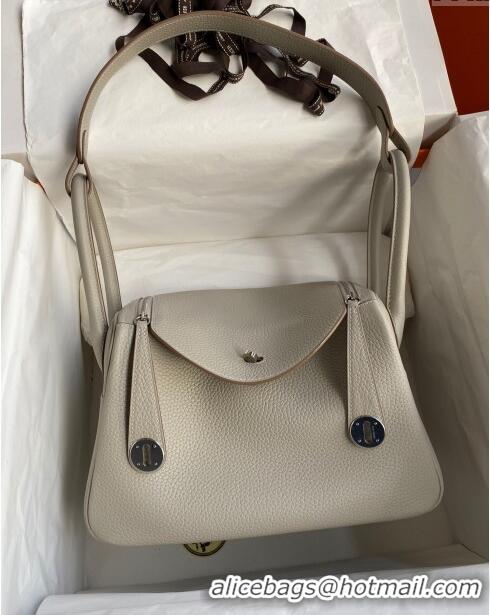 Unique Grade Hermes Lindy 26/30 Bag in Original Taurillon Clemence Leather Glacier H1501 White/Silver 2024 (Full Handmad