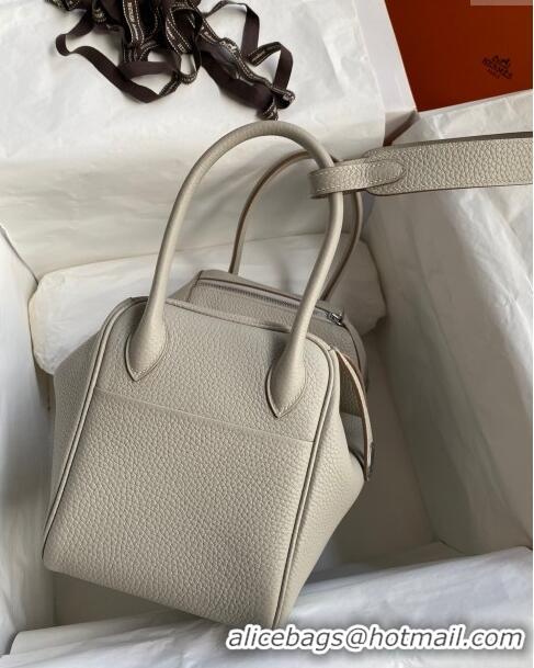 Unique Grade Hermes Lindy 26/30 Bag in Original Taurillon Clemence Leather Glacier H1501 White/Silver 2024 (Full Handmad