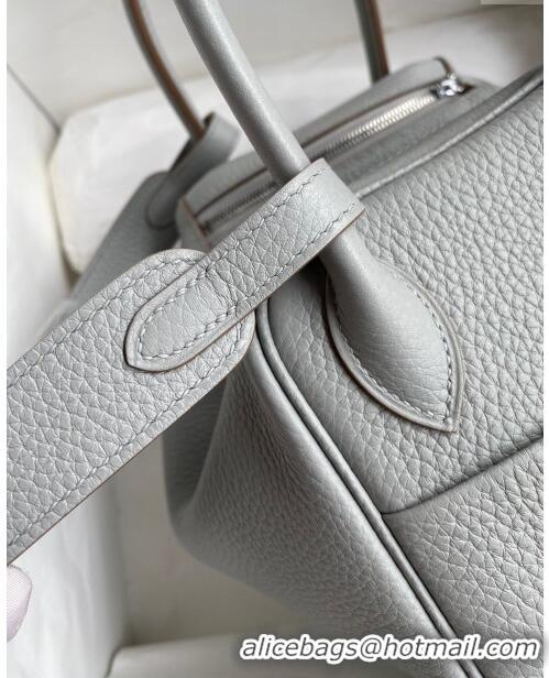 Shop Promotional Hermes Lindy 26/30 Bag in Original Taurillon Clemence Leather Glacier H1501 Glacier Grey/Silver 2024 (F