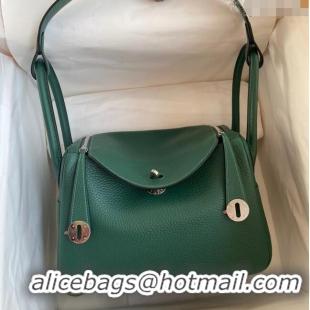 Well Crafted Hermes Lindy 26/30 Bag in Original Taurillon Clemence Leather Glacier H1501 Peacock Green/Silver 2024 (Full