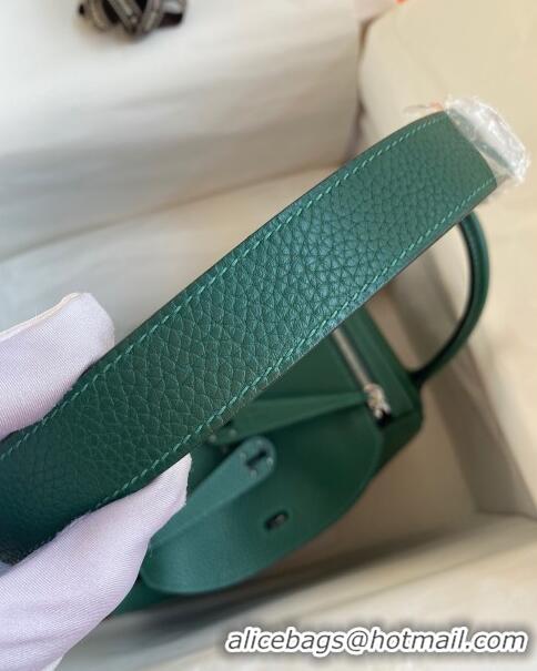 Well Crafted Hermes Lindy 26/30 Bag in Original Taurillon Clemence Leather Glacier H1501 Peacock Green/Silver 2024 (Full