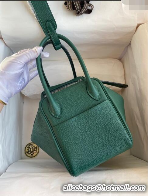 Well Crafted Hermes Lindy 26/30 Bag in Original Taurillon Clemence Leather Glacier H1501 Peacock Green/Silver 2024 (Full