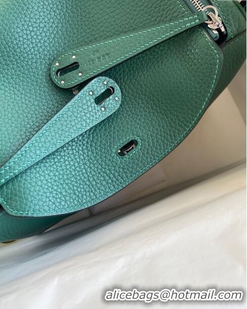 Well Crafted Hermes Lindy 26/30 Bag in Original Taurillon Clemence Leather Glacier H1501 Peacock Green/Silver 2024 (Full