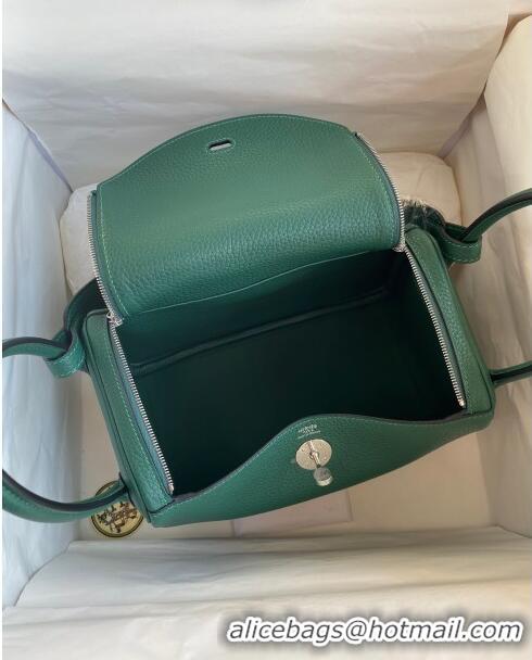 Well Crafted Hermes Lindy 26/30 Bag in Original Taurillon Clemence Leather Glacier H1501 Peacock Green/Silver 2024 (Full