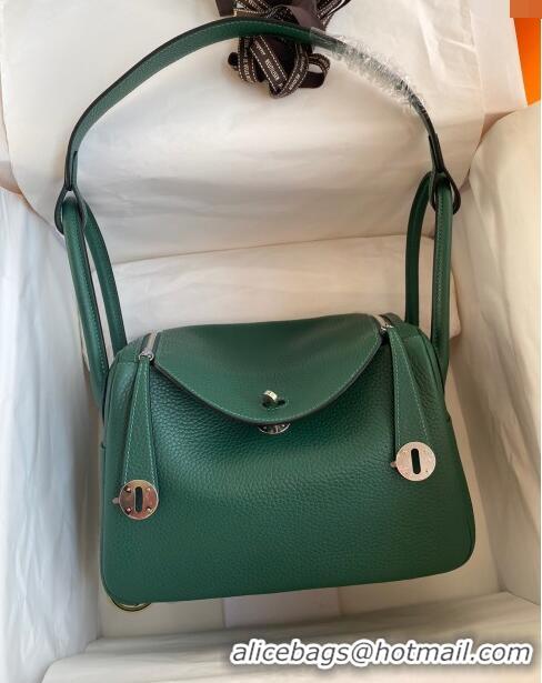 Well Crafted Hermes Lindy 26/30 Bag in Original Taurillon Clemence Leather Glacier H1501 Peacock Green/Silver 2024 (Full