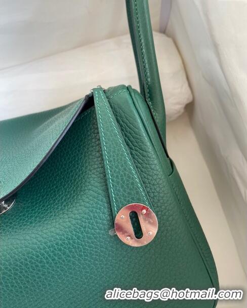 Well Crafted Hermes Lindy 26/30 Bag in Original Taurillon Clemence Leather Glacier H1501 Peacock Green/Silver 2024 (Full