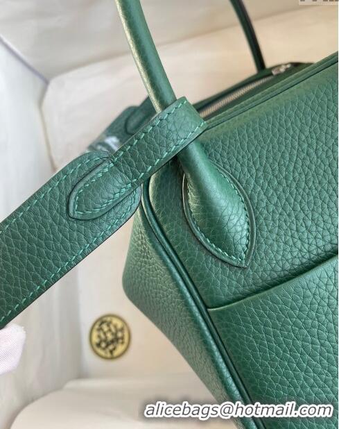 Well Crafted Hermes Lindy 26/30 Bag in Original Taurillon Clemence Leather Glacier H1501 Peacock Green/Silver 2024 (Full