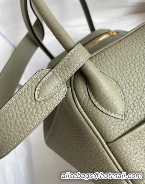 New Design Hermes Lindy 26/30 Bag in Original Taurillon Clemence Leather Glacier H1501 Sage Green/Gold 2024 (Full Handma