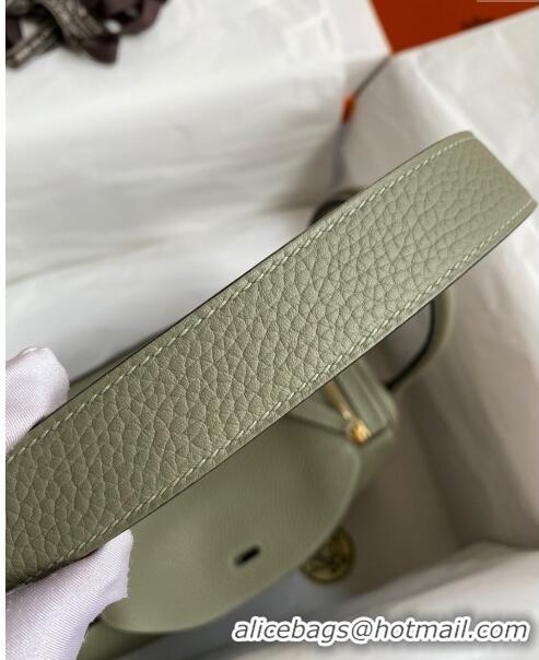 New Design Hermes Lindy 26/30 Bag in Original Taurillon Clemence Leather Glacier H1501 Sage Green/Gold 2024 (Full Handma