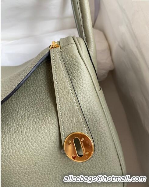 New Design Hermes Lindy 26/30 Bag in Original Taurillon Clemence Leather Glacier H1501 Sage Green/Gold 2024 (Full Handma