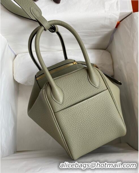 New Design Hermes Lindy 26/30 Bag in Original Taurillon Clemence Leather Glacier H1501 Sage Green/Gold 2024 (Full Handma