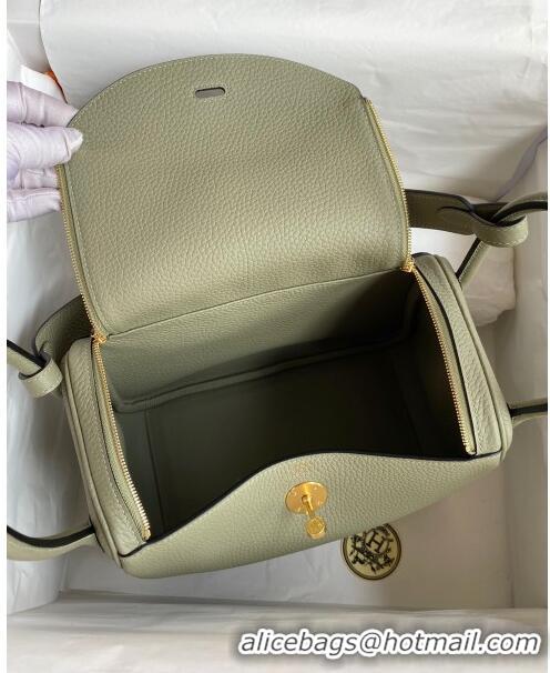 New Design Hermes Lindy 26/30 Bag in Original Taurillon Clemence Leather Glacier H1501 Sage Green/Gold 2024 (Full Handma