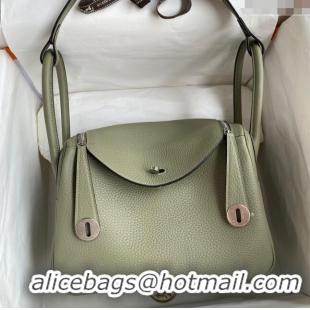 Discount Hermes Lindy 26/30 Bag in Original Taurillon Clemence Leather Glacier H1501 Sage Green/Silver 2024 (Full Handma