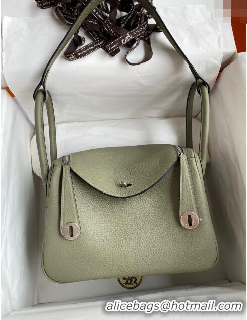 Discount Hermes Lindy 26/30 Bag in Original Taurillon Clemence Leather Glacier H1501 Sage Green/Silver 2024 (Full Handma