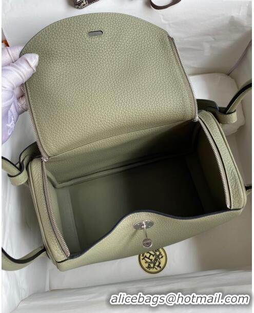 Discount Hermes Lindy 26/30 Bag in Original Taurillon Clemence Leather Glacier H1501 Sage Green/Silver 2024 (Full Handma