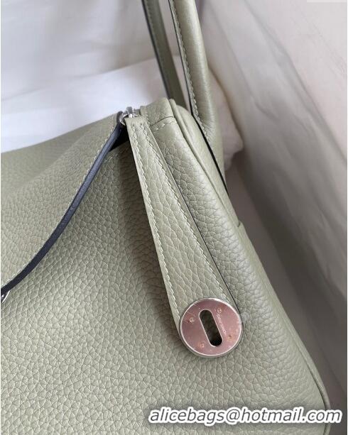 Discount Hermes Lindy 26/30 Bag in Original Taurillon Clemence Leather Glacier H1501 Sage Green/Silver 2024 (Full Handma