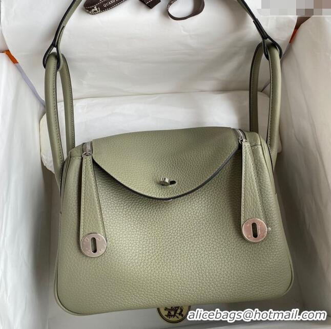 Discount Hermes Lindy 26/30 Bag in Original Taurillon Clemence Leather Glacier H1501 Sage Green/Silver 2024 (Full Handma