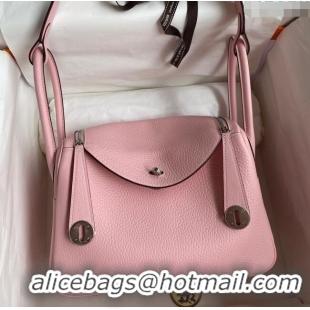 Top Design Hermes Lindy 26/30 Bag in Original Taurillon Clemence Leather Glacier H1501 3Q Pink/Silver 2024 (Full Handmad