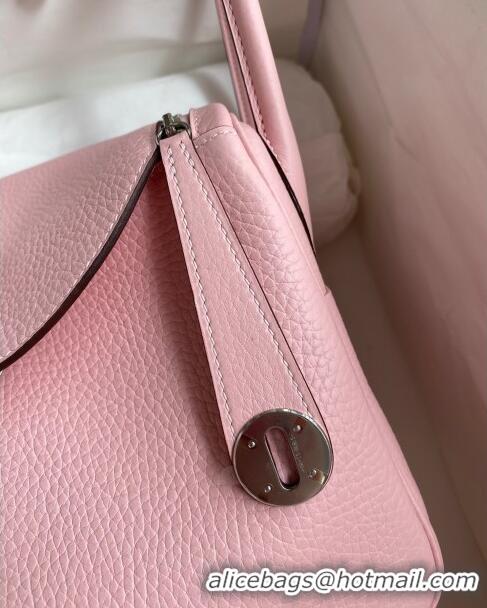 Top Design Hermes Lindy 26/30 Bag in Original Taurillon Clemence Leather Glacier H1501 3Q Pink/Silver 2024 (Full Handmad