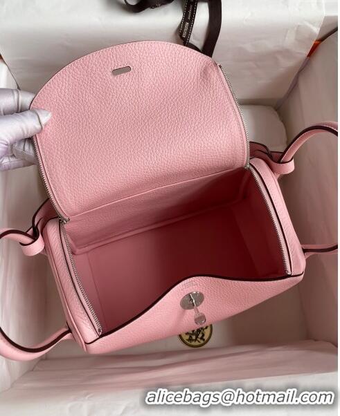 Top Design Hermes Lindy 26/30 Bag in Original Taurillon Clemence Leather Glacier H1501 3Q Pink/Silver 2024 (Full Handmad