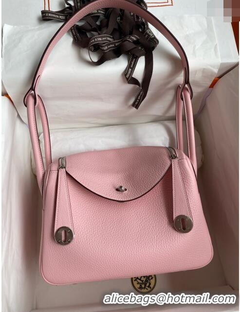 Top Design Hermes Lindy 26/30 Bag in Original Taurillon Clemence Leather Glacier H1501 3Q Pink/Silver 2024 (Full Handmad