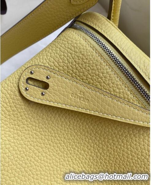 Pretty Style Hermes Lindy 26/30 Bag in Original Taurillon Clemence Leather Glacier H1501 Chick Yellow/Silver 2024 (Full 