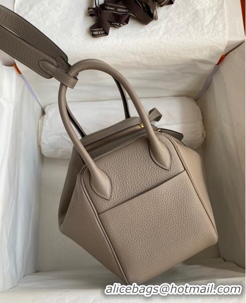 Top Quality Hermes Lindy 26/30 Bag in Original Taurillon Clemence Leather Glacier H1501 Pitch Grey/Gold 2024 (Full Handm