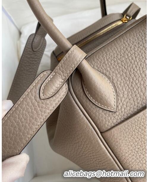 Top Quality Hermes Lindy 26/30 Bag in Original Taurillon Clemence Leather Glacier H1501 Pitch Grey/Gold 2024 (Full Handm