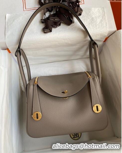 Top Quality Hermes Lindy 26/30 Bag in Original Taurillon Clemence Leather Glacier H1501 Pitch Grey/Gold 2024 (Full Handm