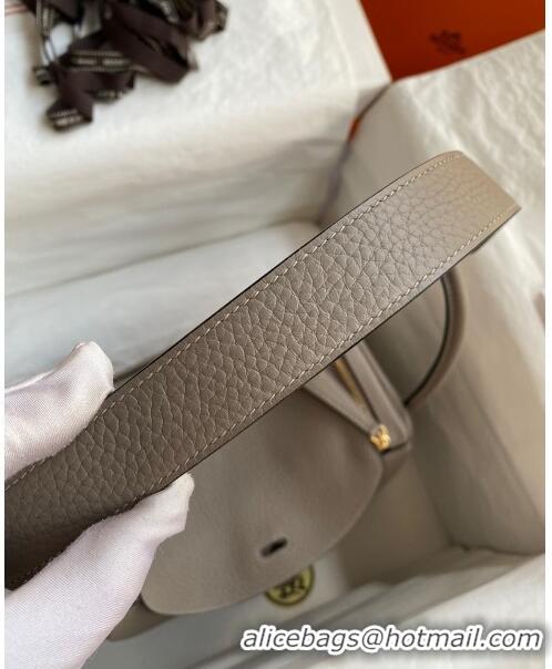 Top Quality Hermes Lindy 26/30 Bag in Original Taurillon Clemence Leather Glacier H1501 Pitch Grey/Gold 2024 (Full Handm