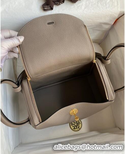 Top Quality Hermes Lindy 26/30 Bag in Original Taurillon Clemence Leather Glacier H1501 Pitch Grey/Gold 2024 (Full Handm